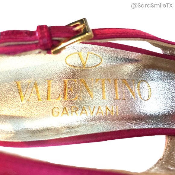 {VALENTINO GARAVANI} Bright Pink Satin Bow Open Toe Slingback Stiletto Pumps - Picture 10 of 13